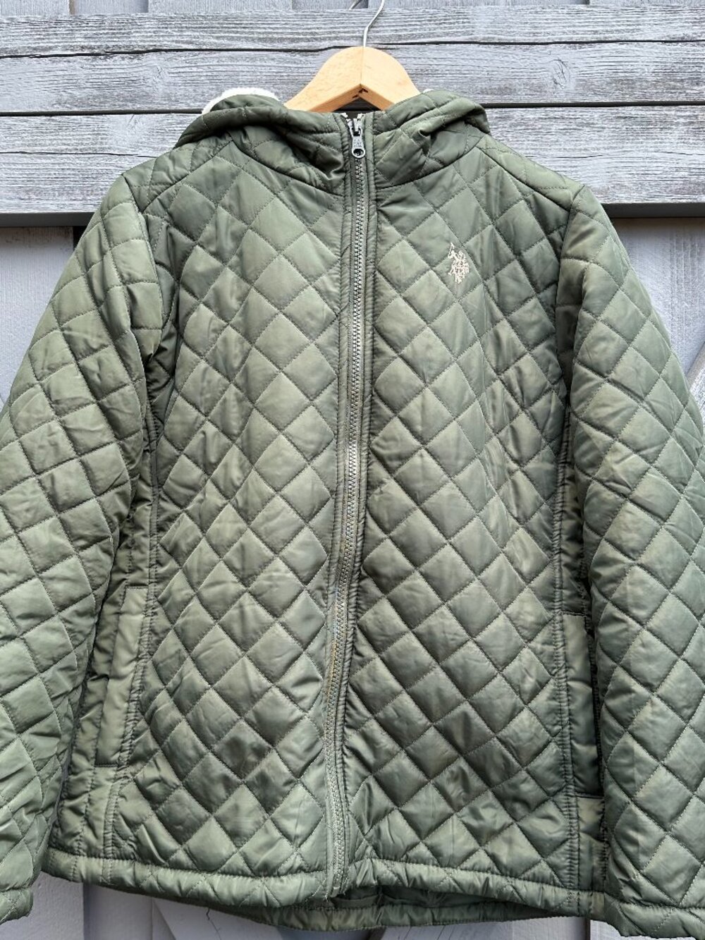 U.S. Polo Assn. Women’s Quilted Hooded Jacket – Olive Green – Size M